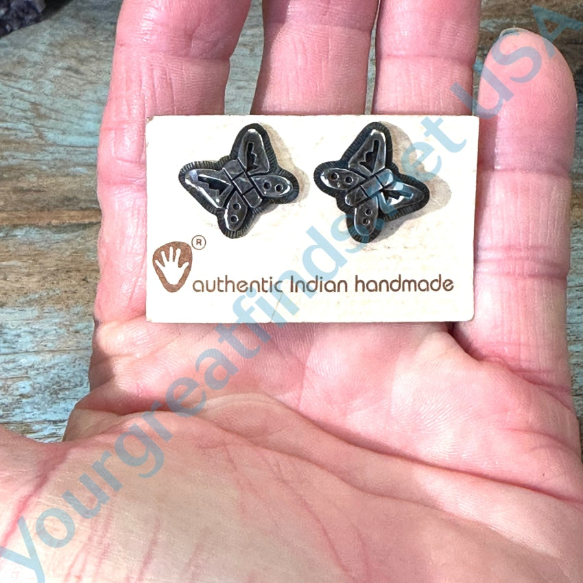 Sterling Silver Hopi Butterfly Stud Earrings Mark Tawahongva