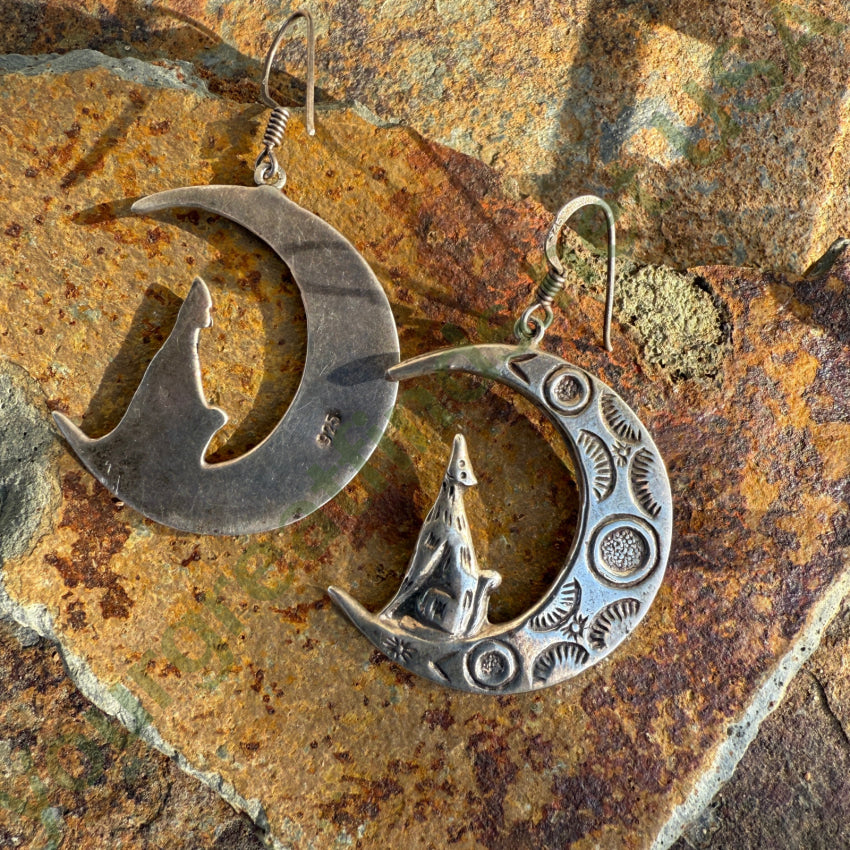 Sterling Silver Howling At The Moon Pierced Earrings Earrings