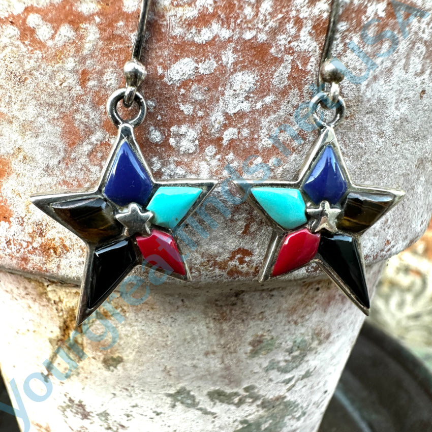 Sterling Silver & Inlay Star Pierced Earrings Earrings