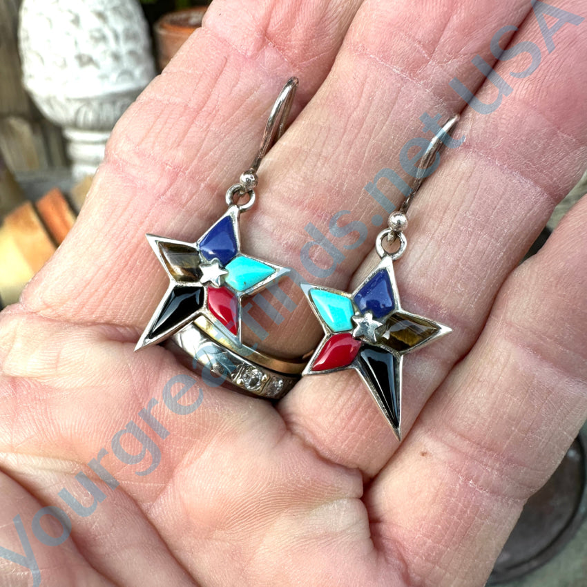 Sterling Silver & Inlay Star Pierced Earrings Earrings