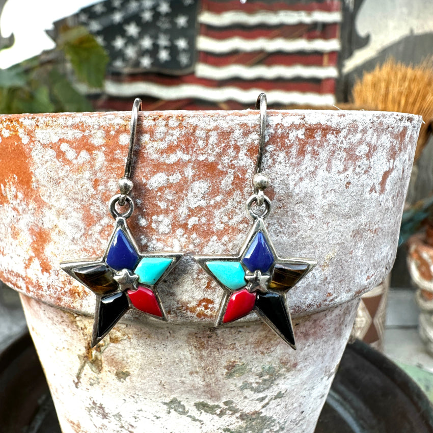 Sterling Silver & Inlay Star Pierced Earrings Earrings