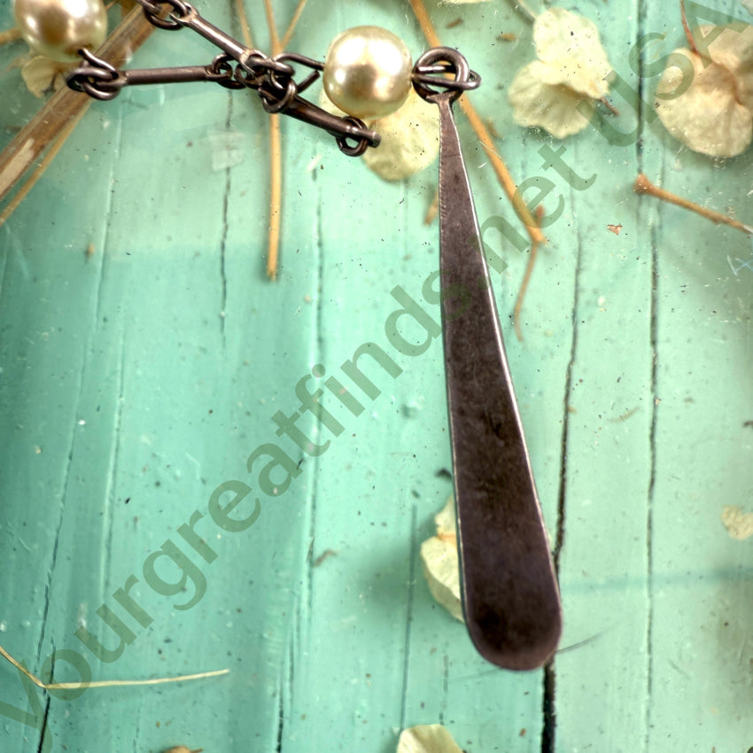 Sterling Silver Inlay Turquoise & Faux Pearl Necklace necklace