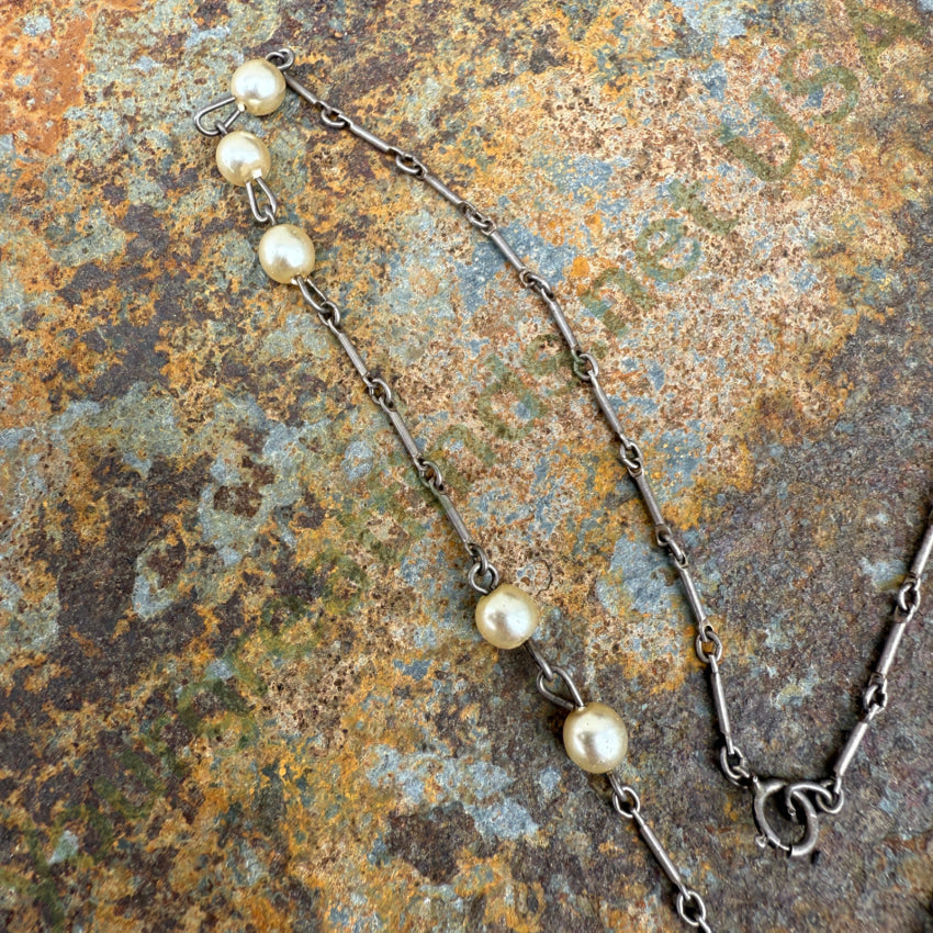 Sterling Silver Inlay Turquoise & Faux Pearl Necklace necklace