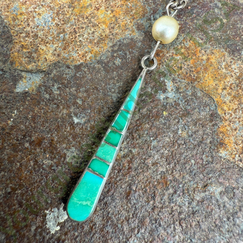 Sterling Silver Inlay Turquoise & Faux Pearl Necklace necklace