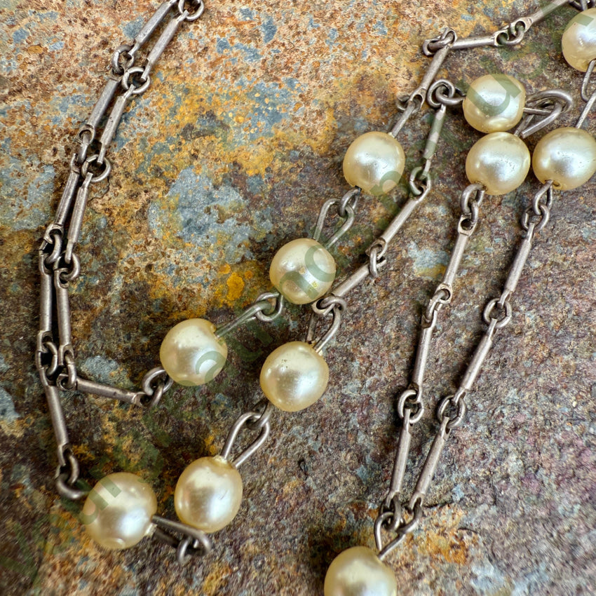 Sterling Silver Inlay Turquoise & Faux Pearl Necklace necklace