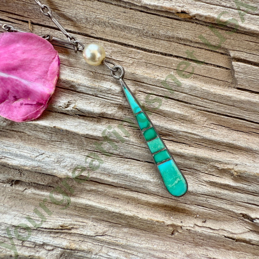 Sterling Silver Inlay Turquoise & Faux Pearl Necklace necklace