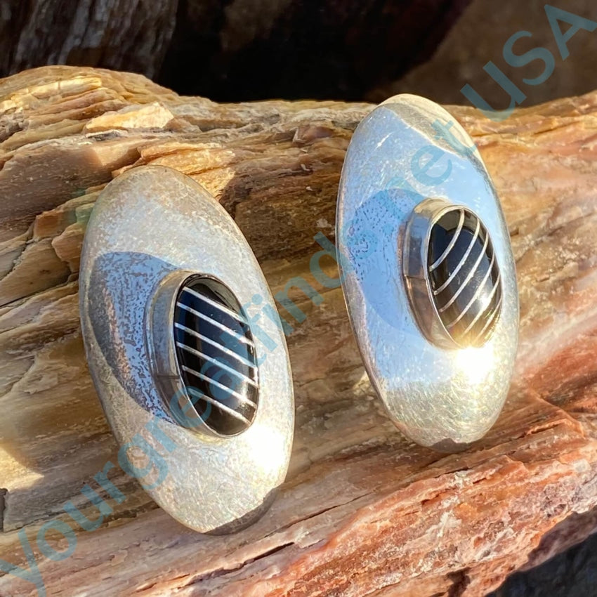 Sterling Silver Jet Navajo Earrings Nez