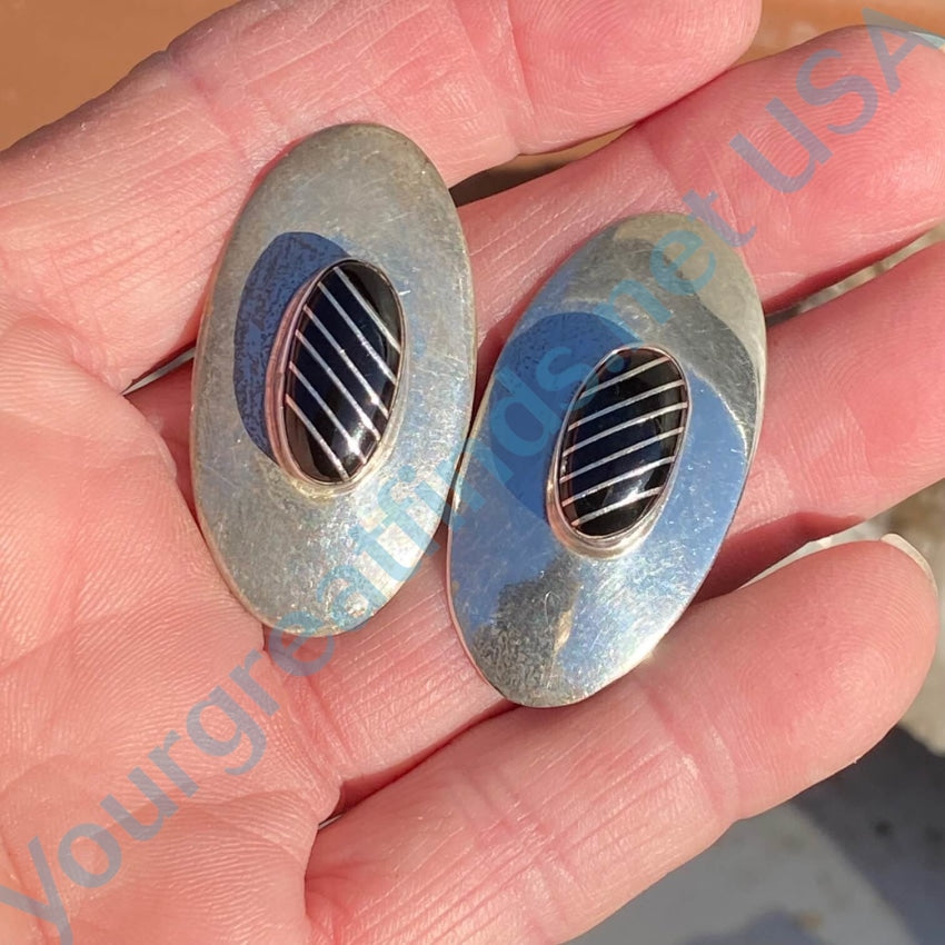 Sterling Silver Jet Navajo Earrings Nez