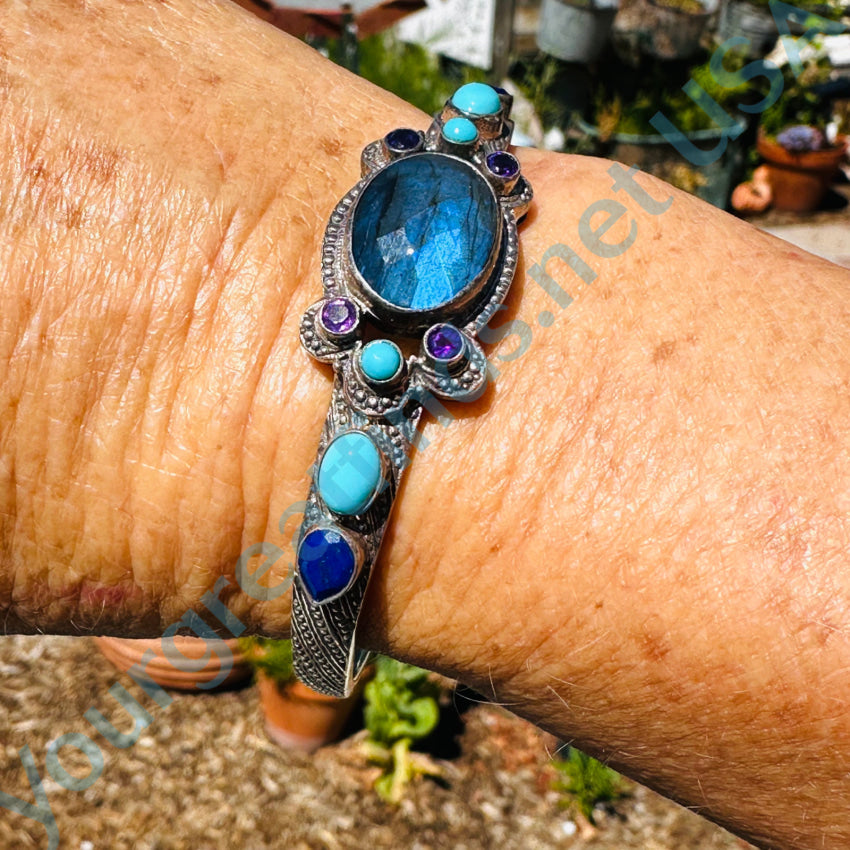 Sterling Silver Labradorite Turquoise Lapis Amethyst Cuff Bracelet Bracelet