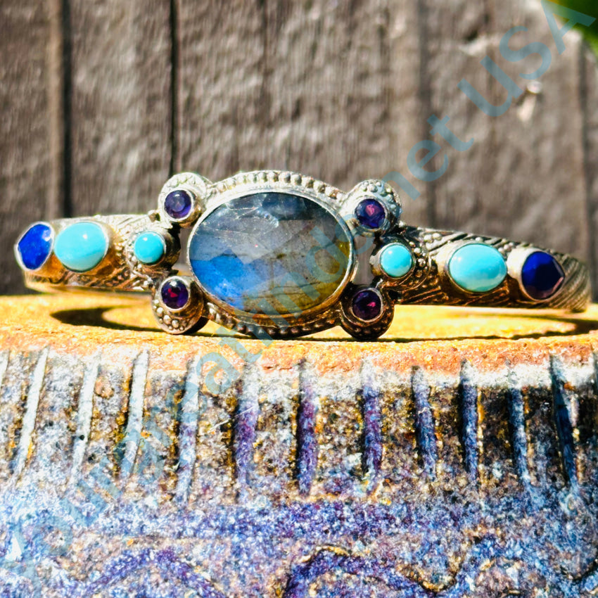 Sterling Silver Labradorite Turquoise Lapis Amethyst Cuff Bracelet Bracelet