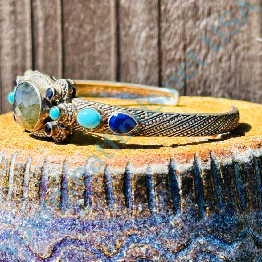 Sterling Silver Labradorite Turquoise Lapis Amethyst Cuff Bracelet Bracelet