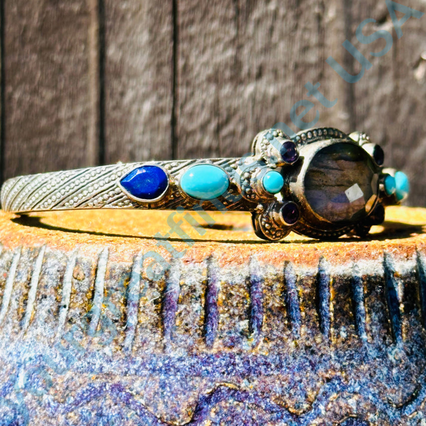 Sterling Silver Labradorite Turquoise Lapis Amethyst Cuff Bracelet Bracelet