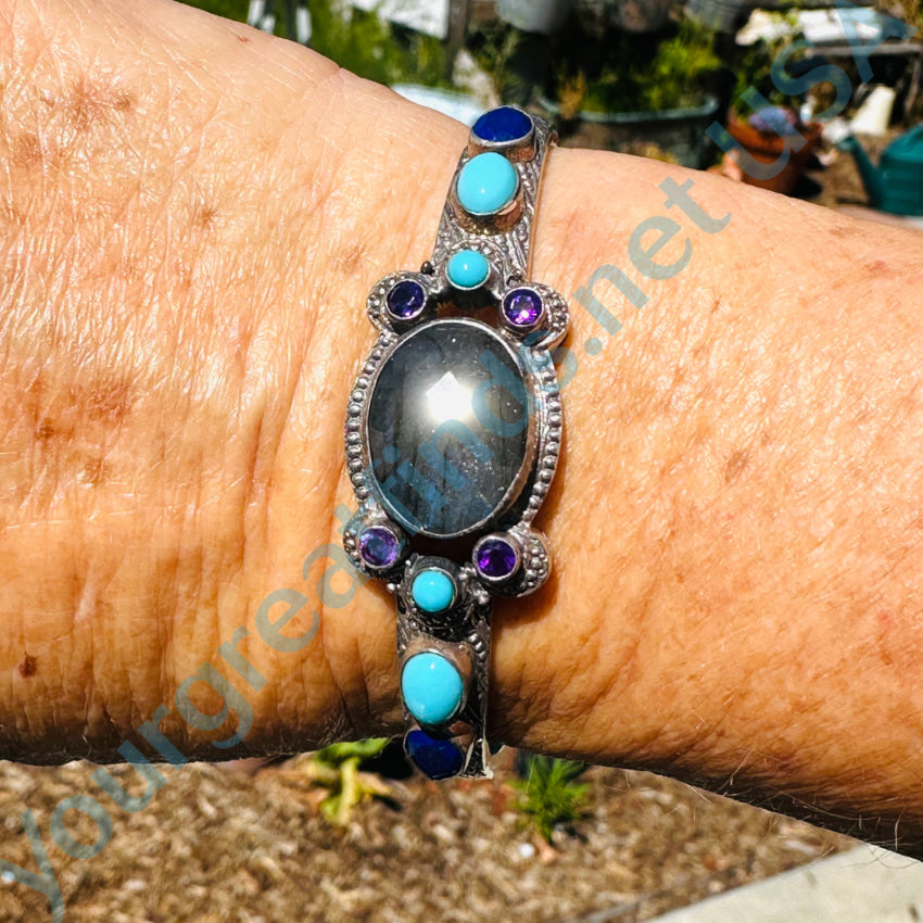 Sterling Silver Labradorite Turquoise Lapis Amethyst Cuff Bracelet Bracelet