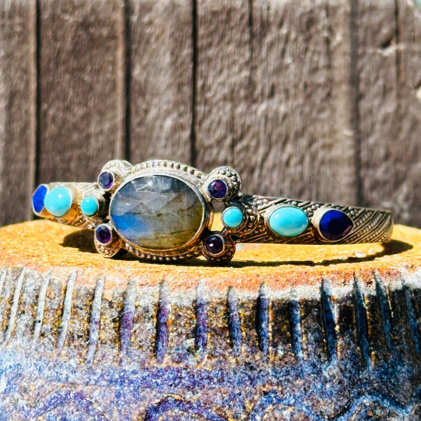 Sterling Silver Labradorite Turquoise Lapis Amethyst Cuff Bracelet Bracelet