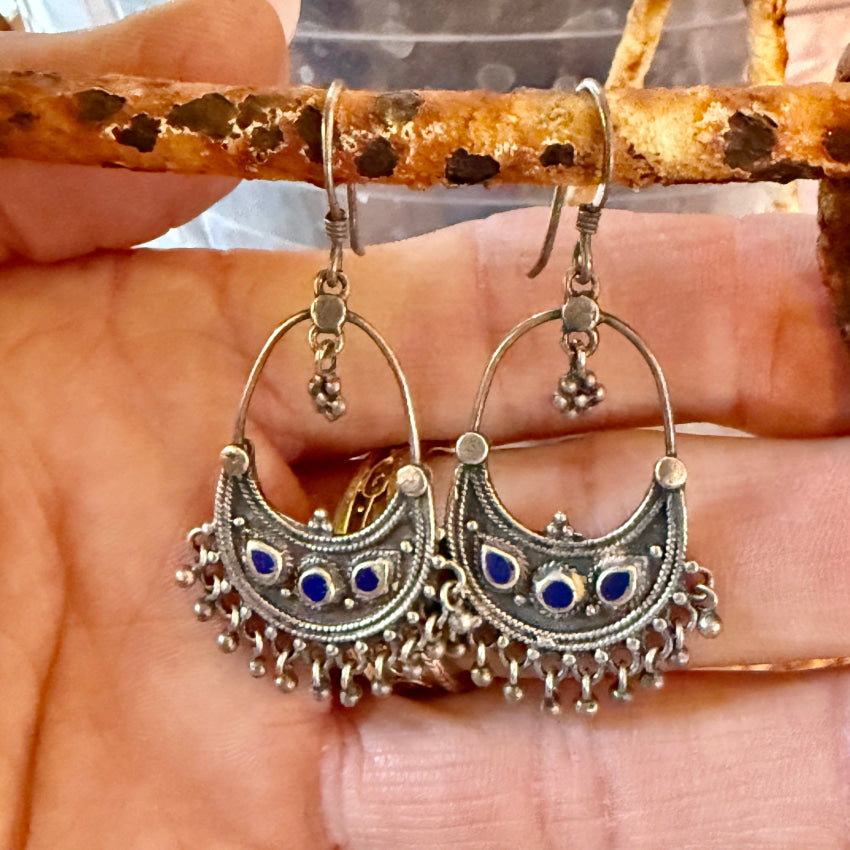 Sterling Silver & LapId Ethnic Hoop Pierced Earrings Boho Earrings