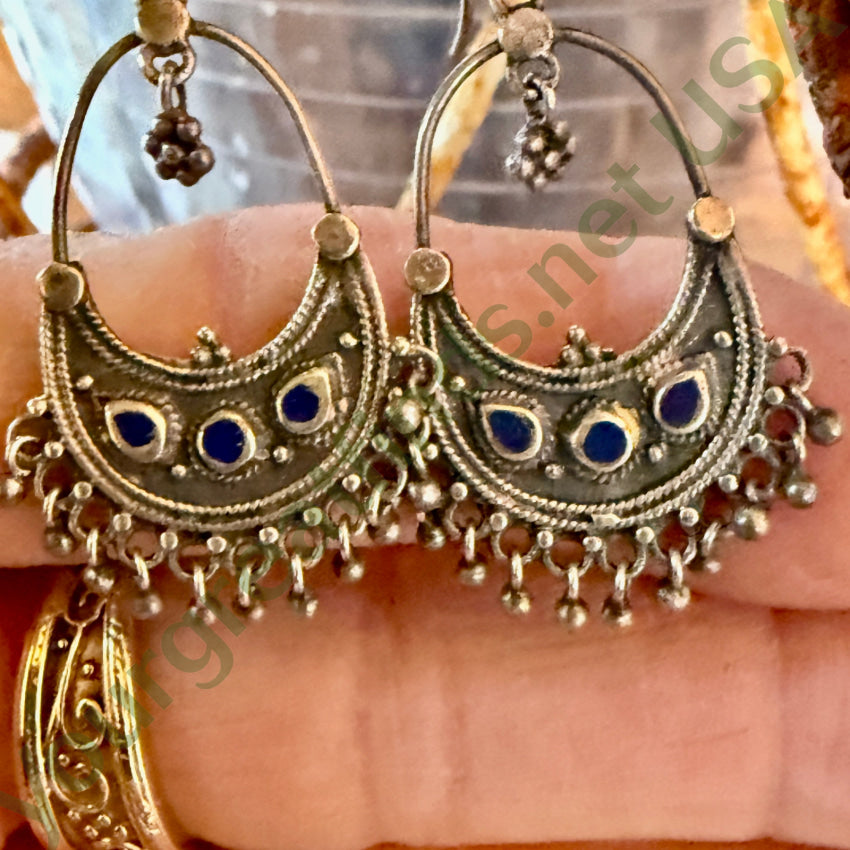Sterling Silver & LapId Ethnic Hoop Pierced Earrings Boho Earrings