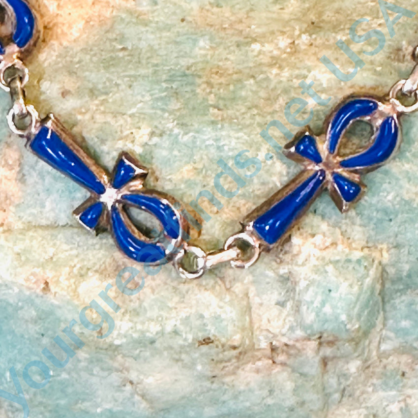 Sterling Silver & Lapis Lazuli Ankh Cross Bracelet Bracelet