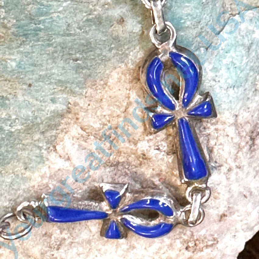 Sterling Silver & Lapis Lazuli Ankh Cross Bracelet Bracelet