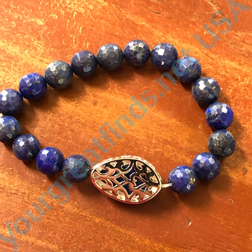 Sterling Silver Lapis Lazuli & Cubic Zirconia Elastic Beaded Bracelet Bracelet