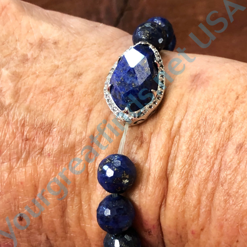 Sterling Silver Lapis Lazuli & Cubic Zirconia Elastic Beaded Bracelet Bracelet