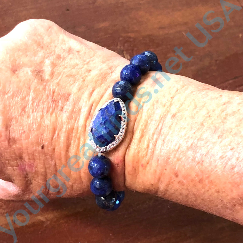 Sterling Silver Lapis Lazuli & Cubic Zirconia Elastic Beaded Bracelet Bracelet