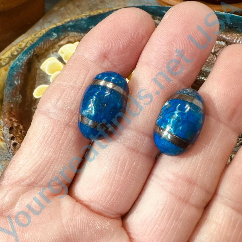 Sterling Silver Lapis Lazuli Easter Egg Pierced Earrings