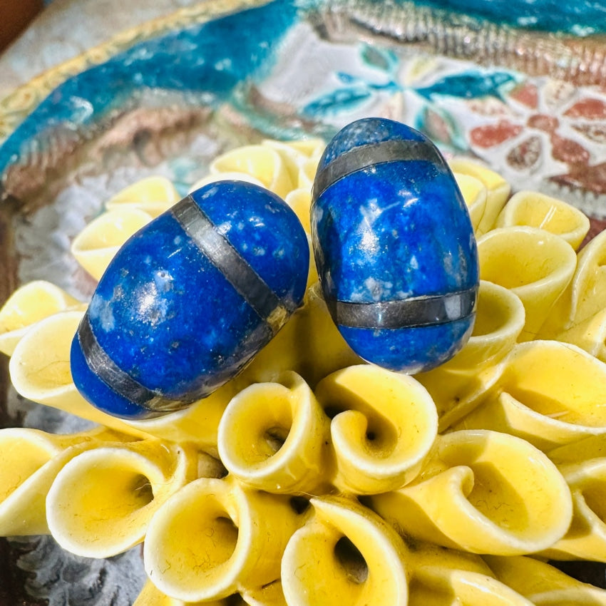 Sterling Silver Lapis Lazuli Easter Egg Pierced Earrings