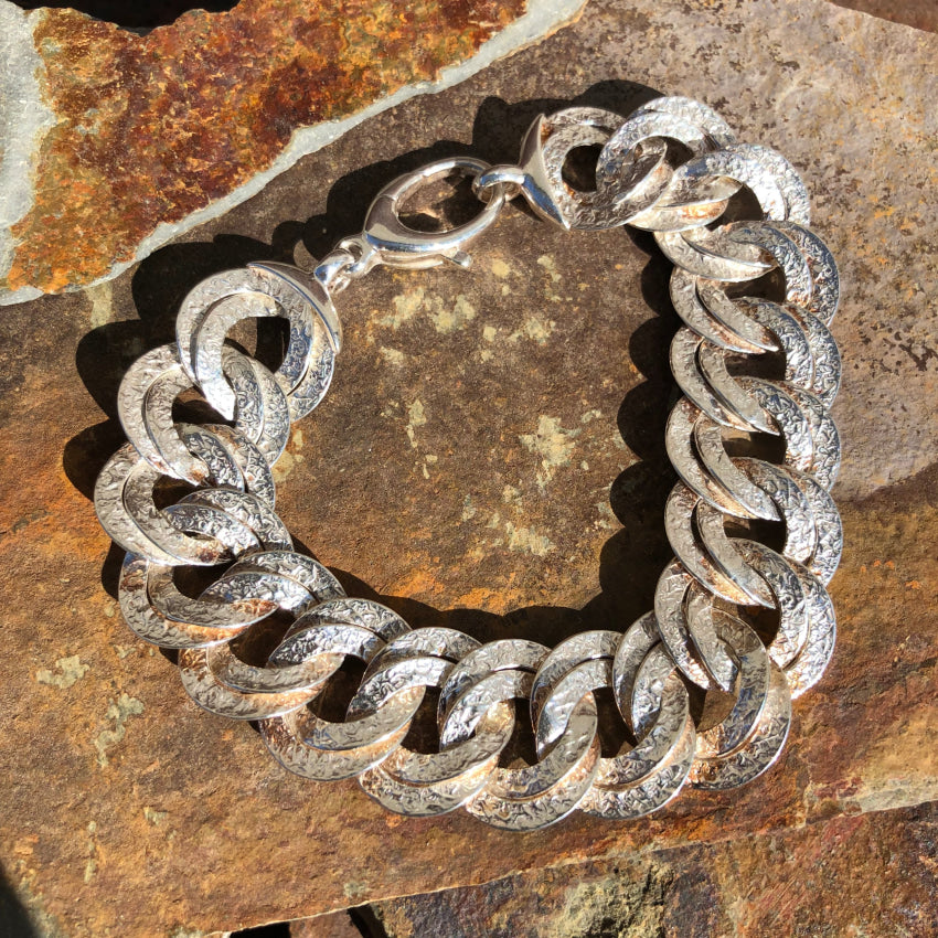 Sterling Silver Large Link Bracelet Textured Bracelets