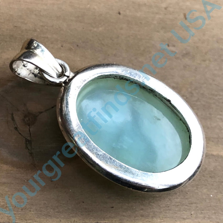 Sterling Silver Large Pendant Pale Green Agate