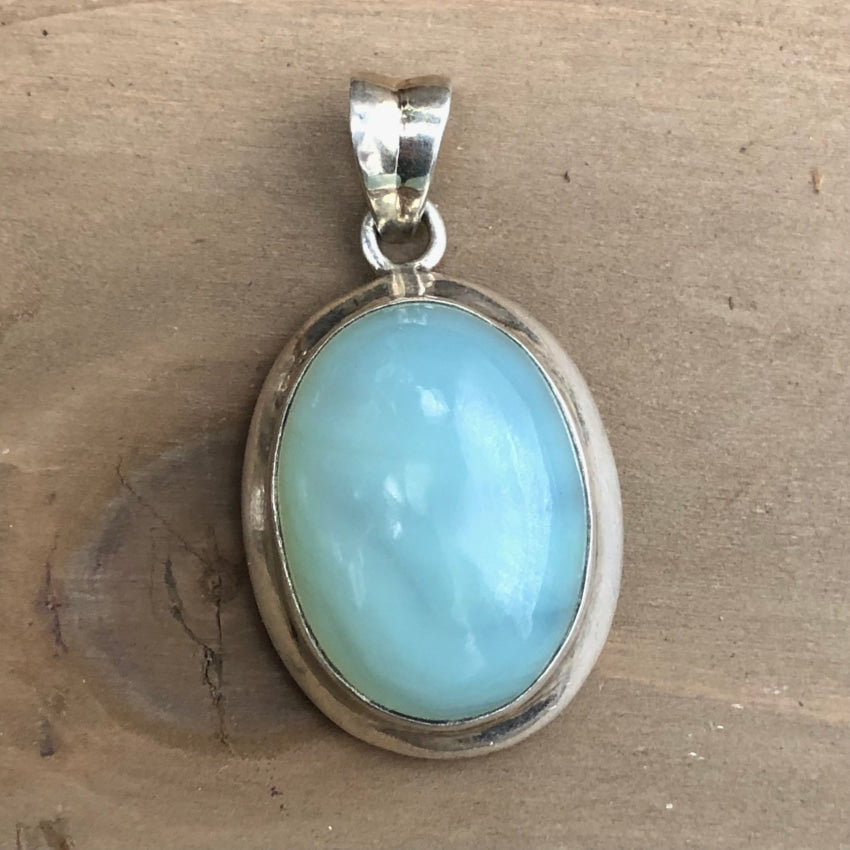 Sterling Silver Large Pendant Pale Green Agate