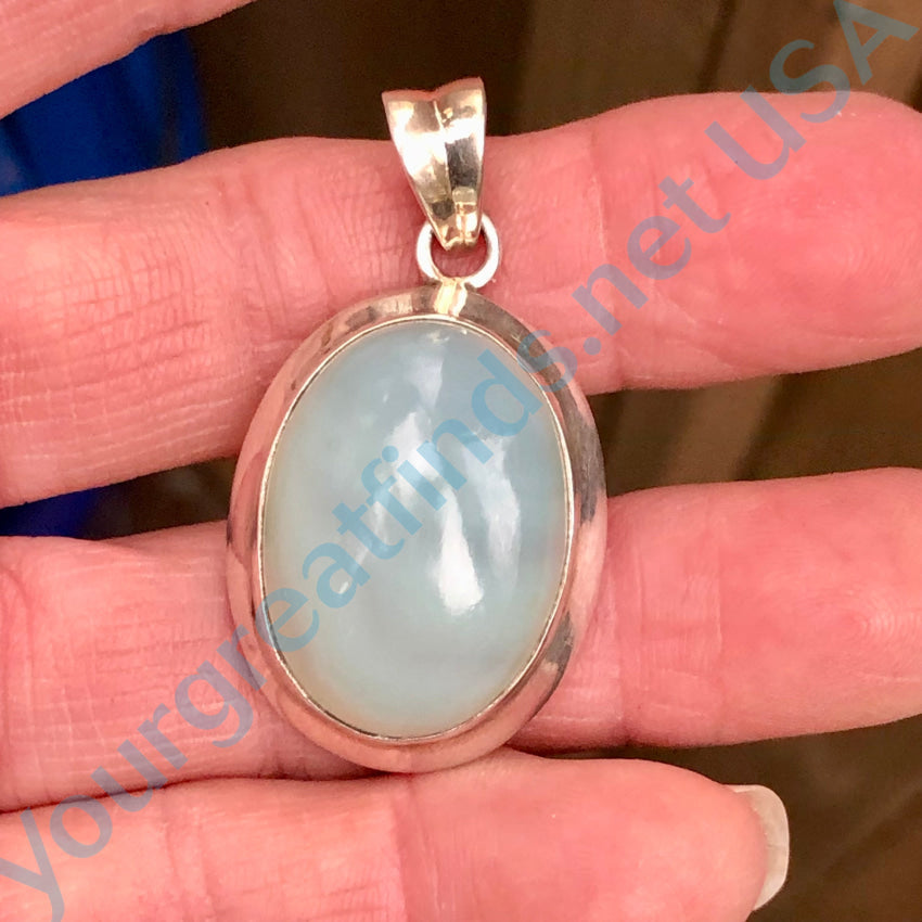Sterling Silver Large Pendant Pale Green Agate