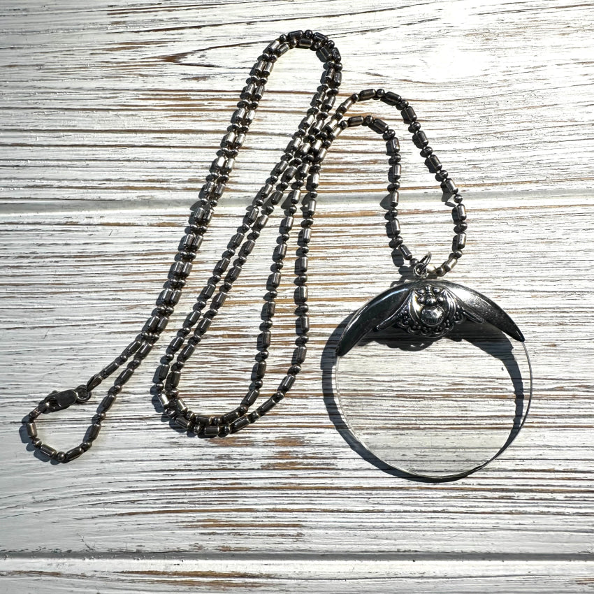 Sterling Silver Magnifier Pendant Long Chain Necklace