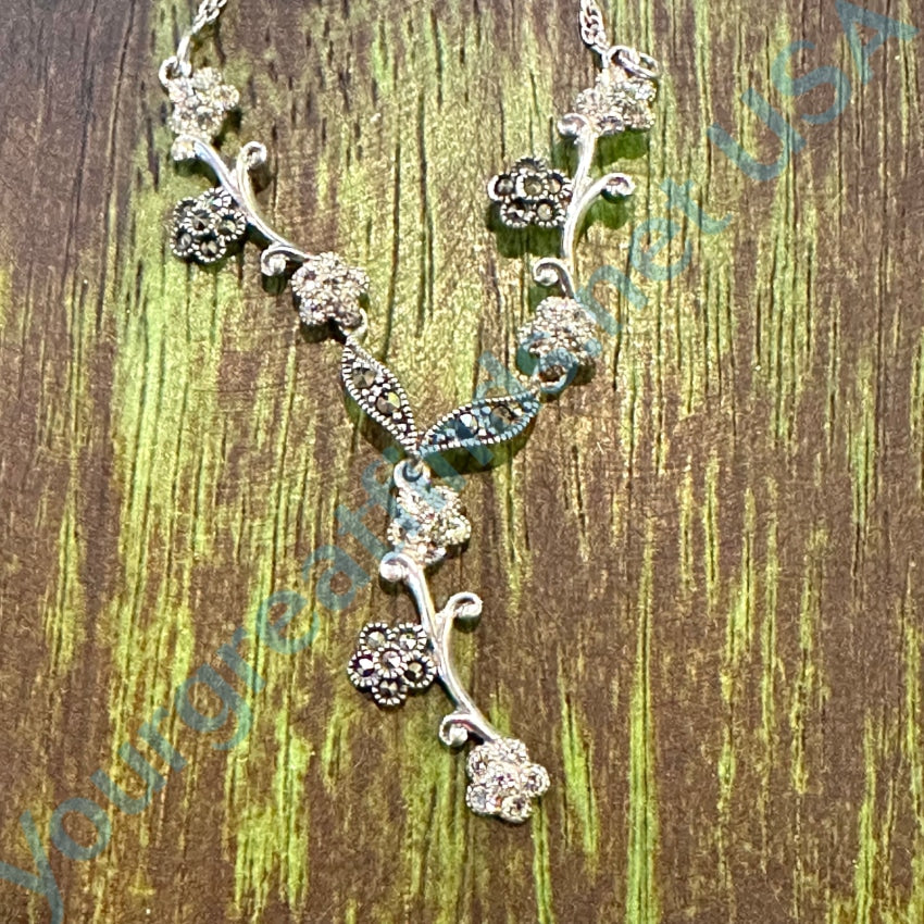 Sterling Silver Marcasite Cubic Zirconia Y Necklace