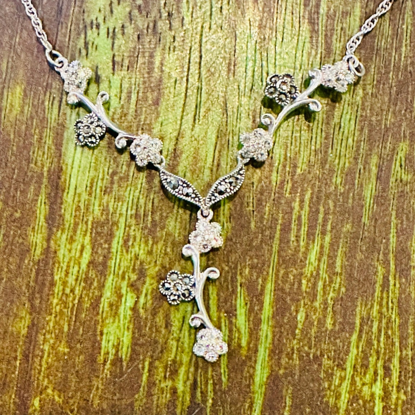Sterling Silver Marcasite Cubic Zirconia “Y” Necklace - Yourgreatfinds