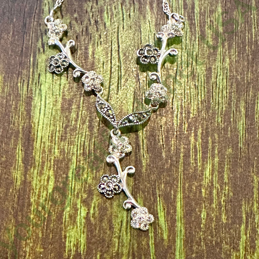 Sterling Silver Marcasite Cubic Zirconia Y Necklace