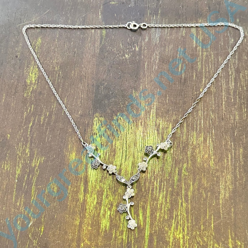 Sterling Silver Marcasite Cubic Zirconia Y Necklace