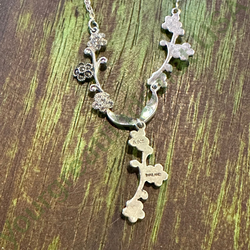 Sterling Silver Marcasite Cubic Zirconia Y Necklace