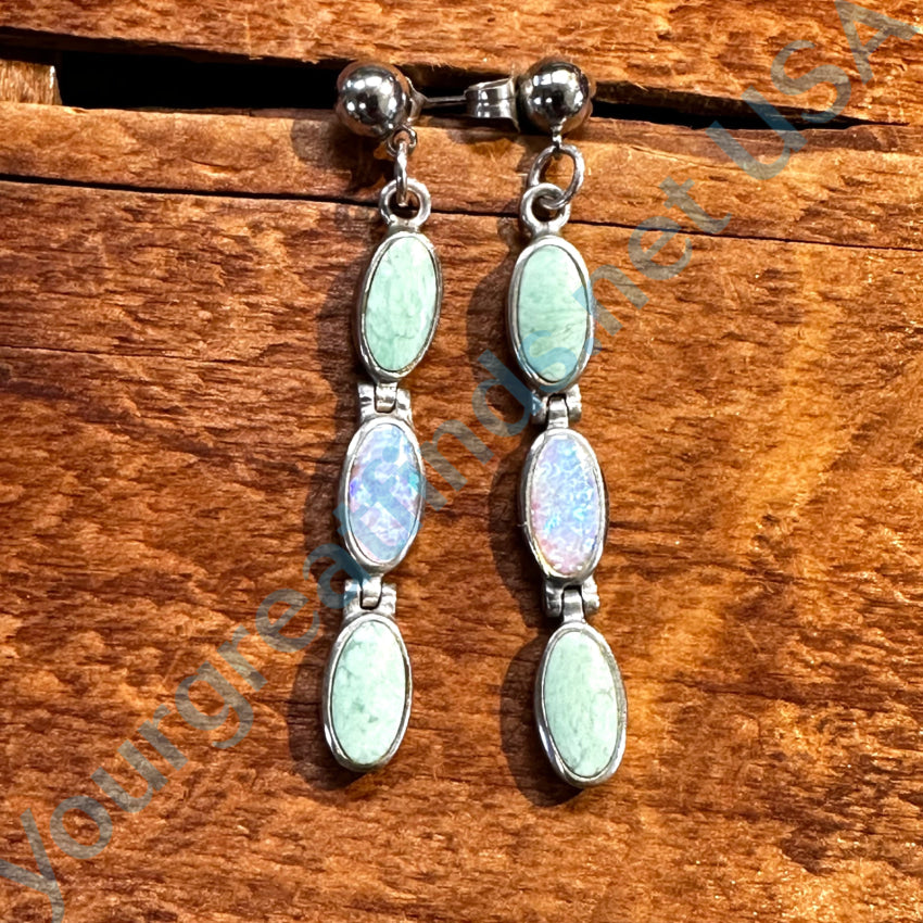 Sterling Silver Mint Turquoise & Opal Pierced Post Earrings Earrings