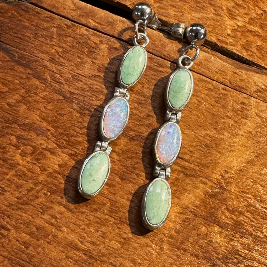 Sterling Silver Mint Turquoise & Opal Pierced Post Earrings Earrings