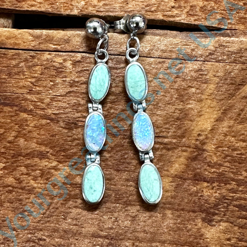 Sterling Silver Mint Turquoise & Opal Pierced Post Earrings Earrings