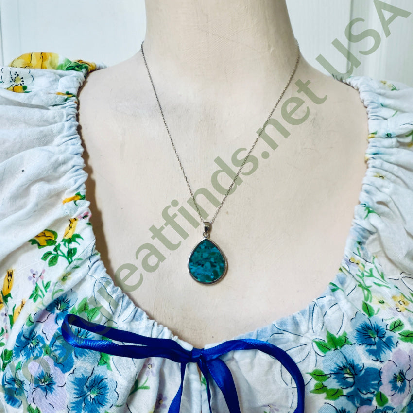 Sterling Silver Mojave Blue Turquoise Pendant Chain Necklace necklace