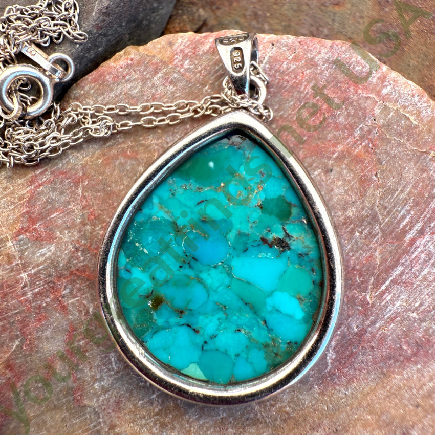 Sterling Silver Mojave Blue Turquoise Pendant Chain Necklace necklace