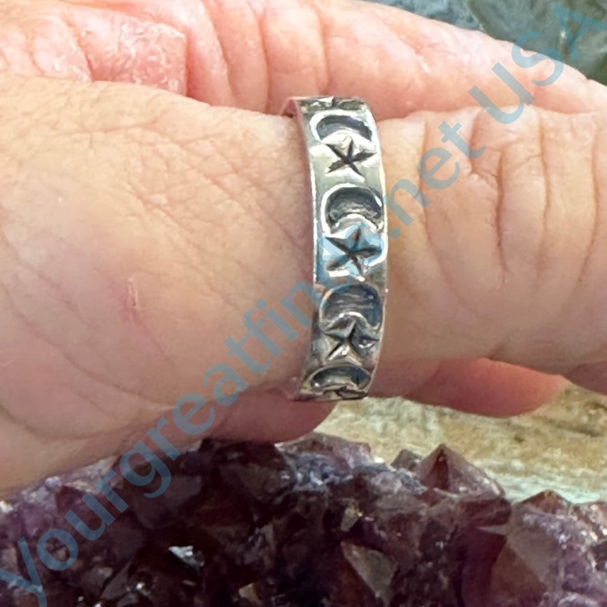 Sterling Silver Moon & Stars Band Ring Size 11.5