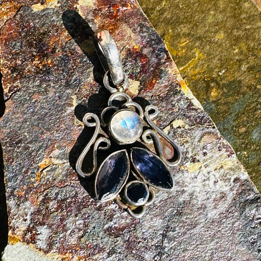 Sterling Silver Moonstone Iolite Pendant