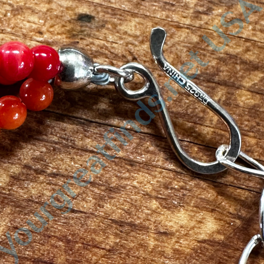 Sterling Silver Multi-Colored Triple Strand Coral Necklace & Earrings Jewelry Set