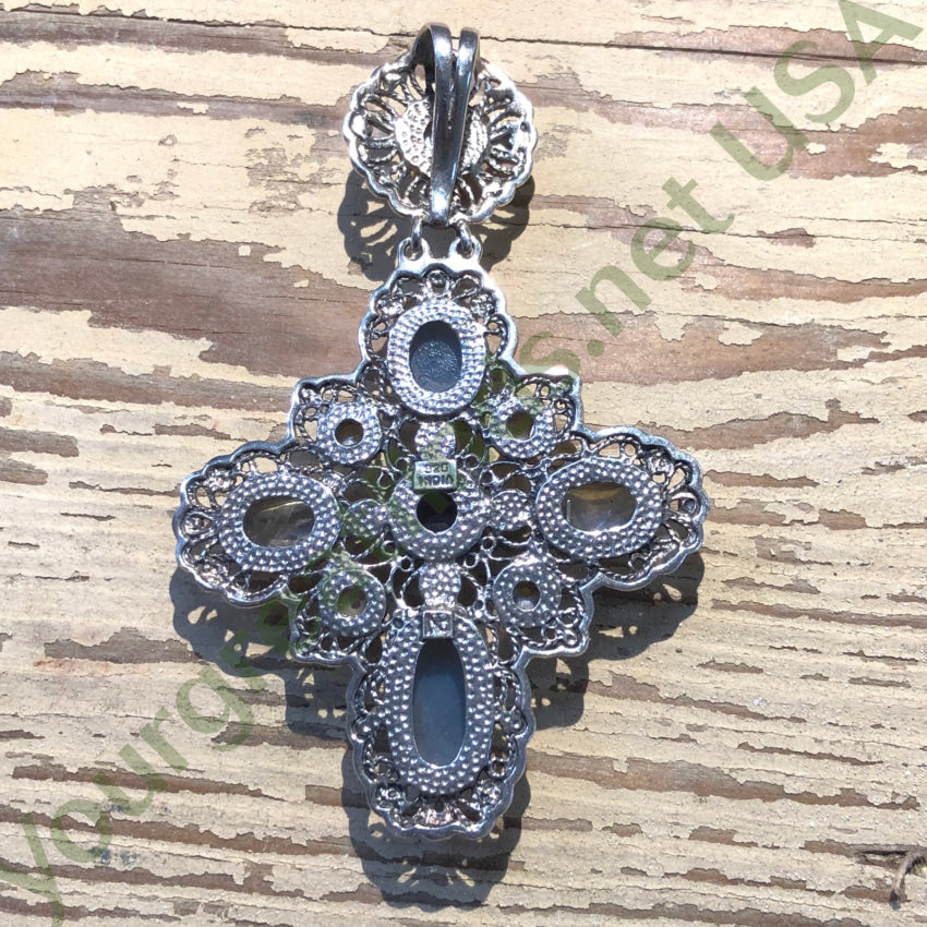 Sterling Silver Multi-Gemstone Holy Cross Pendant