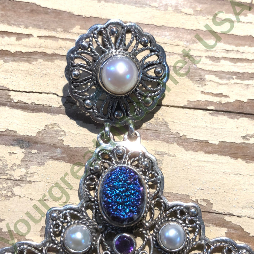 Sterling Silver Multi-Gemstone Holy Cross Pendant