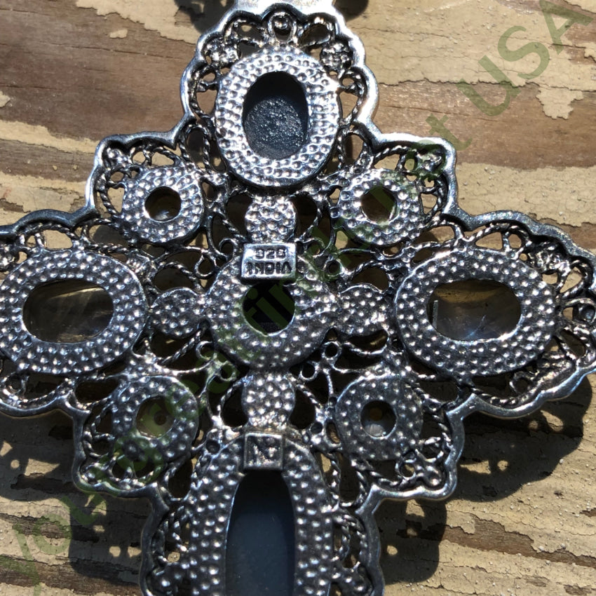 Sterling Silver Multi-Gemstone Holy Cross Pendant