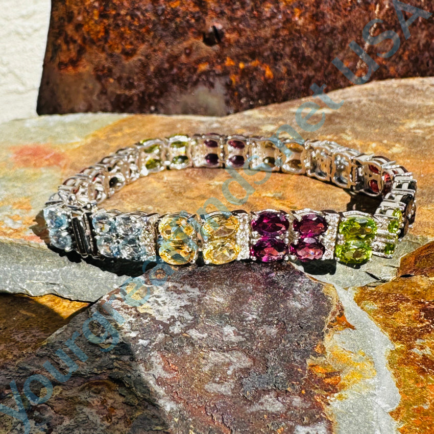 Square cut Multi color Gemstone Tennis Bracelet, Unique Umbre gemstone tennis Bracelet, Rainbow Bracelet fashion for women, Bridal Anniversary Gift