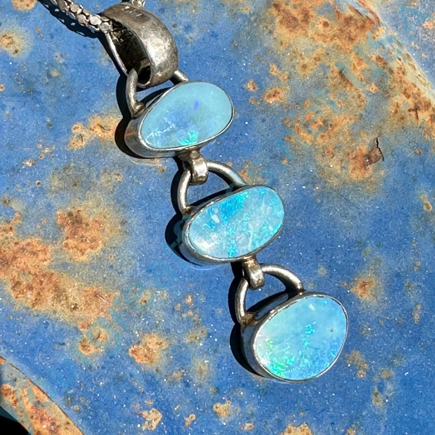 Sterling Silver Natural Boulder Opal Stoplight Necklace